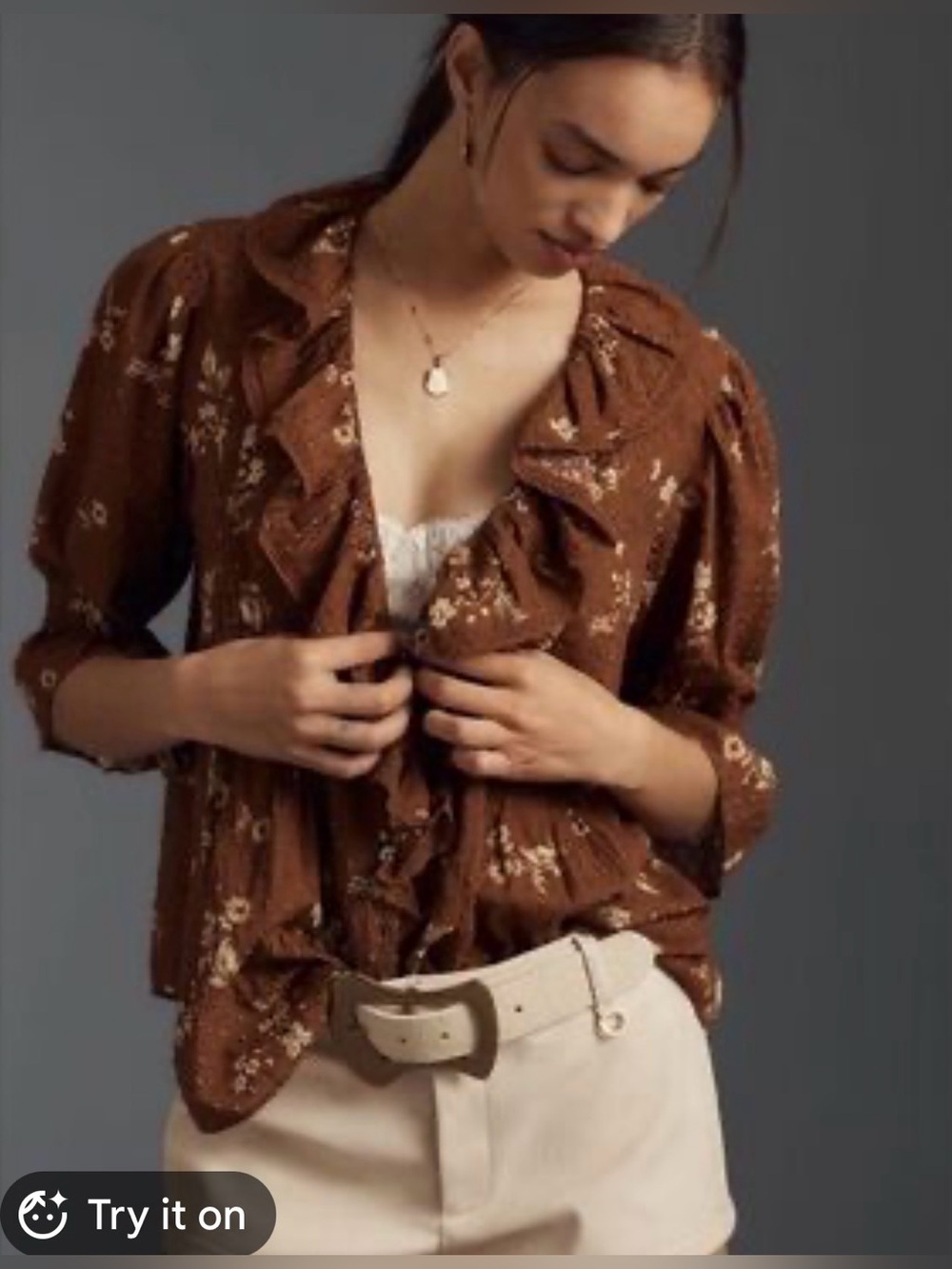 Anthropologie Poet Floral Ruffle Button-Front Blouse